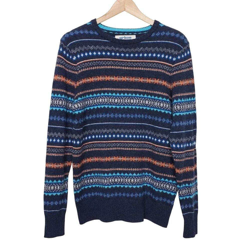 Urban Pipeline Nordic Fair Isle Wool Blend Sweater Womens Size S Navy Multicolor